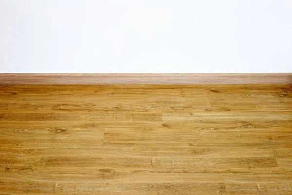 Laminate Wood Floor Blank White Wall — Stock Photo, Image