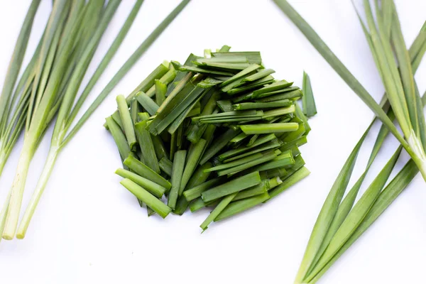 Fresh Chinese Chive Leaves White Background — Stock Photo, Image