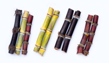 Beyaz zemin üzerine şeker kamışı.