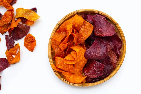 Purple Yellow Sweet Potato Chips White Background — Stock Photo, Image