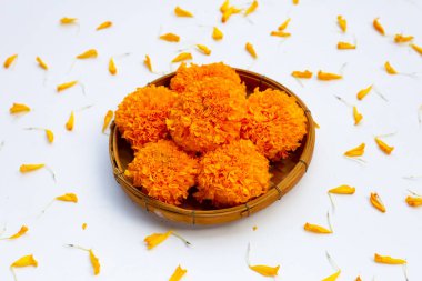 Bambu sepetinde kadife çiçekleri