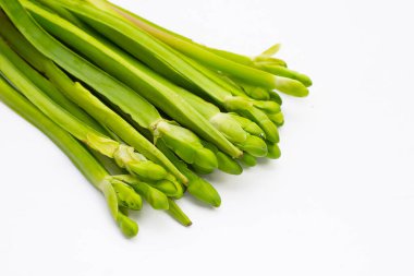 Beyaz arkaplanda Limnocharis flava.