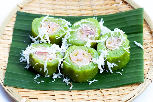 Thaise Dessert Gestoomde Kleefrijst Met Banaan — Stockfoto
