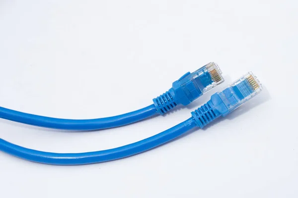 Lan Netzwerkverbindung Ethernet Blaue Kabel Auf Weißem Hintergrund — Stockfoto