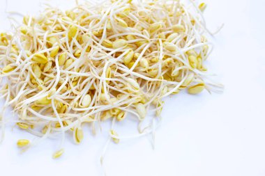 Pişirmek için taze soya filizleri..