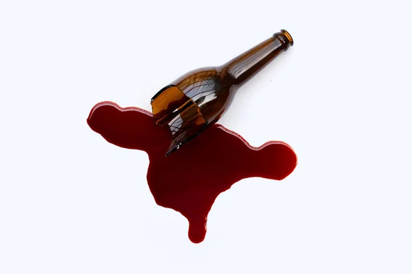 Broken bottle with blood on white background.