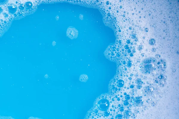 Mosószer Hab Buborék Kék Alapon — Stock Fotó