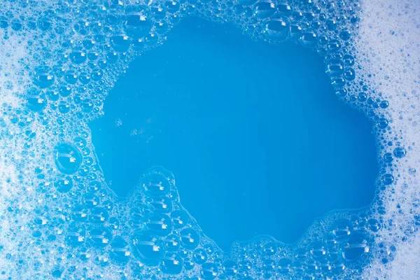 Tvättmedel Skum Bubbla Blå Bakgrund — Stockfoto
