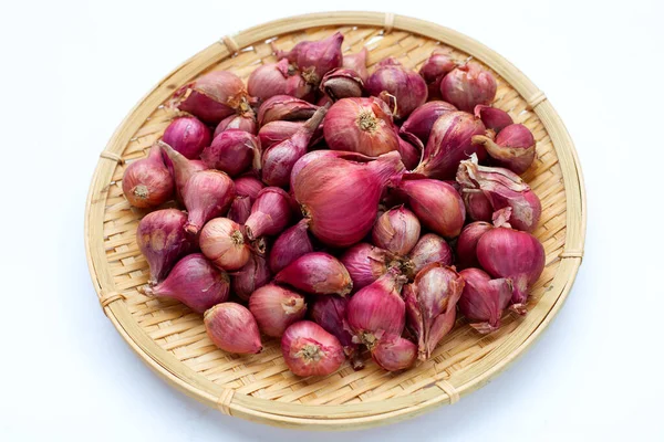 Shallots Onion Bamboo Plate — Stock Photo, Image