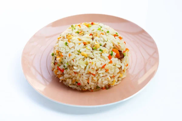 Crab Fried Rice Blue Plate White Background — Stock Photo, Image