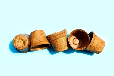 Mavi arka planda Coco Coir kapları.