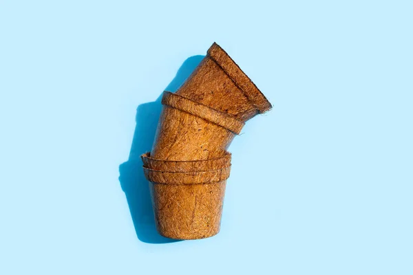 Coco Coir Pots Blue Background — ストック写真