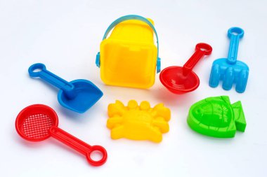 Plastic toys, shovels with bucket
