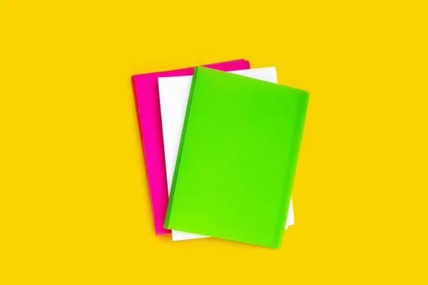 Office Folders Yellow Background Top View — Stockfoto