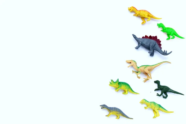 Plastic Dinosaurus Speelgoed Witte Achtergrond Bovenaanzicht — Stockfoto