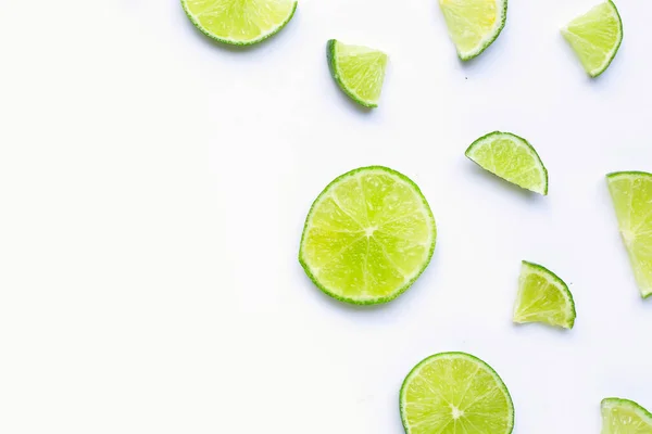 Lime Slices White Background Top View — ストック写真