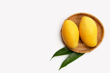 Tropik meyve, beyaz arka planda mango..