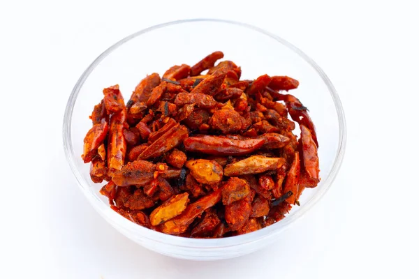 Gebratene Chili Würziger Snack Auf Weißem Hintergrund — Stockfoto
