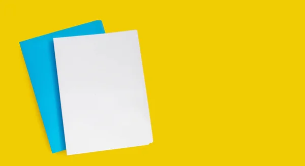 Office Folders Yellow Background Top View — ストック写真
