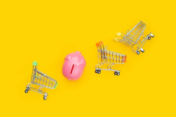 Pink piggy bank with shopping cart