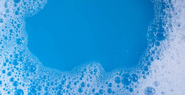 Bolha Espuma Detergente Fundo Azul — Fotografia de Stock