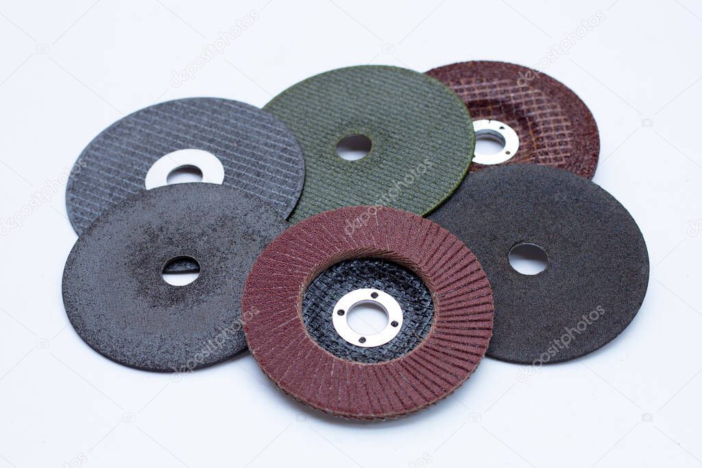 Sanding discs on white backgroun, Angle grinder tool