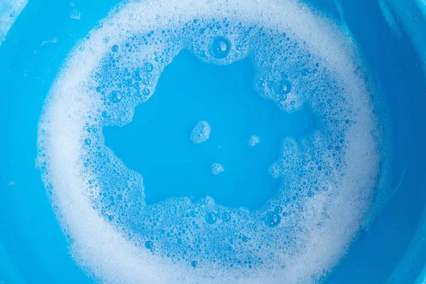 Bublina Prací Pěny Modrém Umyvadle — Stock fotografie