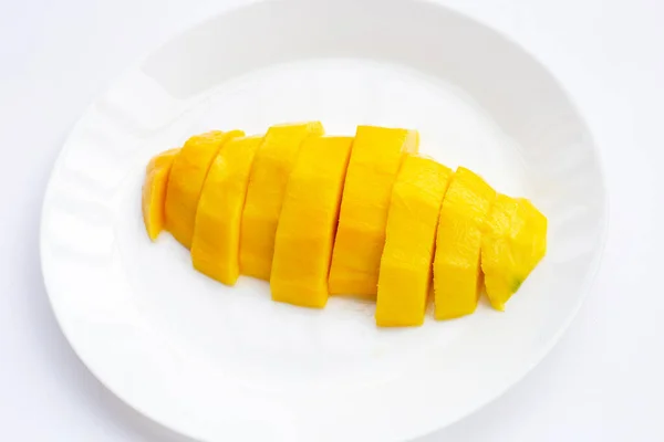 Yellow Mango Slices White Background — Stock Photo, Image