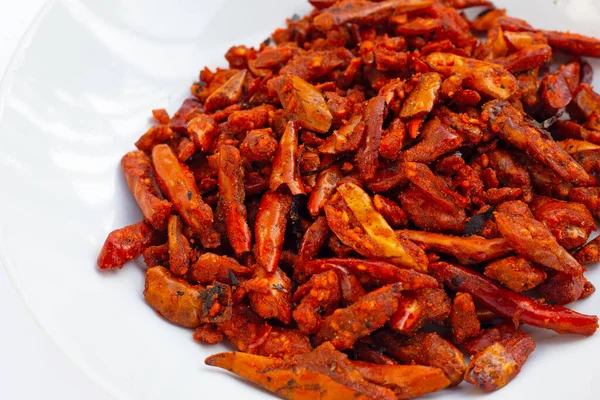 Fried Chili Spicy Snack White Background — Stok Foto