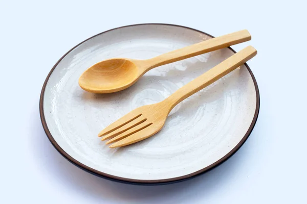 用木勺和叉子做圆盘 — 图库照片