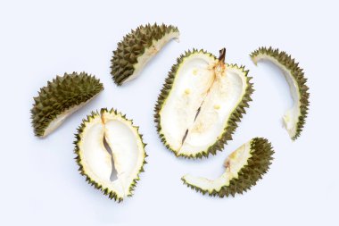 Durian kabuğu beyaz arkaplanda. Üst görünüm