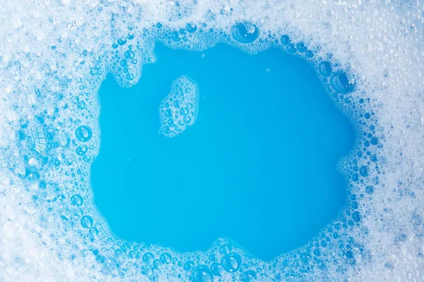 Burbuja Espuma Detergente Fondo Azul — Foto de Stock