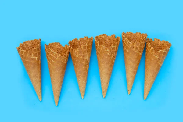 Empty Ice Cream Cone Blue Background — Stock Photo, Image