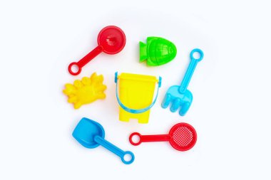 Plastic toys, shovels with bucket