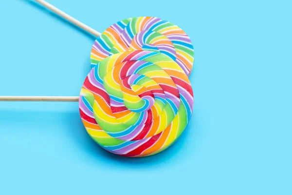 Rainbow Lollipop Blue Background — Stock Photo, Image