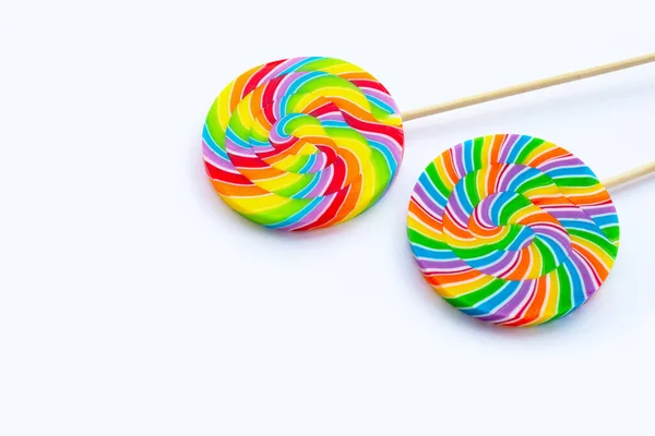 Rainbow Lollipop White Background — Stock Photo, Image
