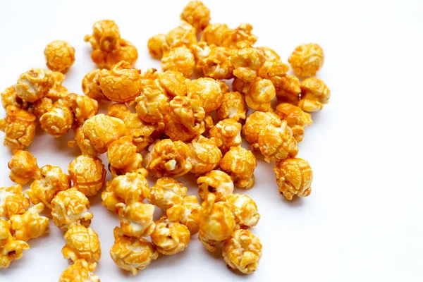 Medový Karamelový Popcorn Bílém Pozadí — Stock fotografie