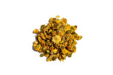 Dried chrysanthemum flower on white background.