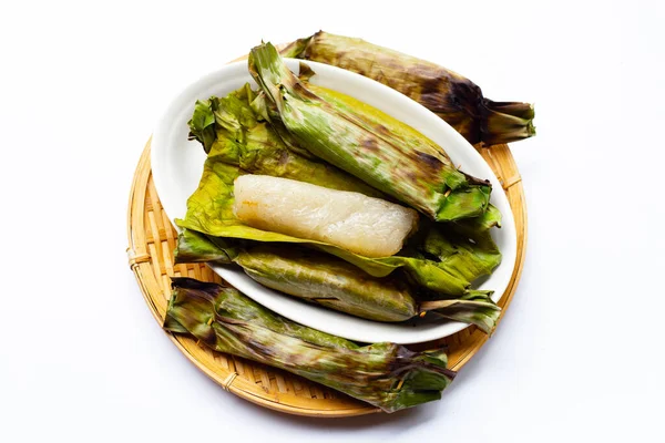 Grilled Sticky Rice Banana Leaves Banana Filling — 图库照片