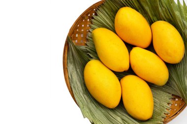 Tropik meyve, beyaz arka planda mango..