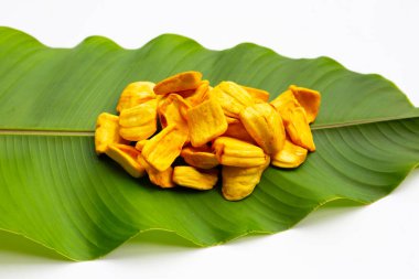 Jackfruit chips on green leaf