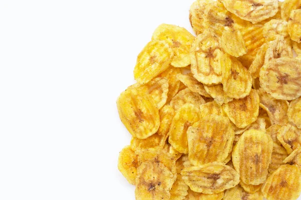 Banan Skive Chips Hvid Baggrund - Stock-foto