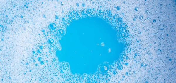 Burbuja Espuma Detergente Fondo Azul — Foto de Stock