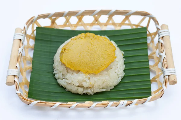 Thajský Dezert Sladká Lepkavá Rýže Vaječným Pudinkem — Stock fotografie