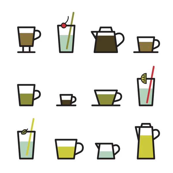 Koffie Thee Set Vector Illustratie — Stockvector