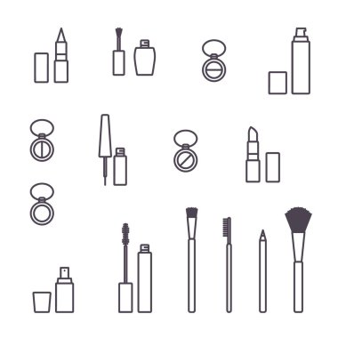 Kozmetik ürünler ve aksesuarlar - vektör illüstrasyonu