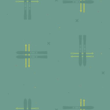 Ski with ski poles on a blue background - vector background