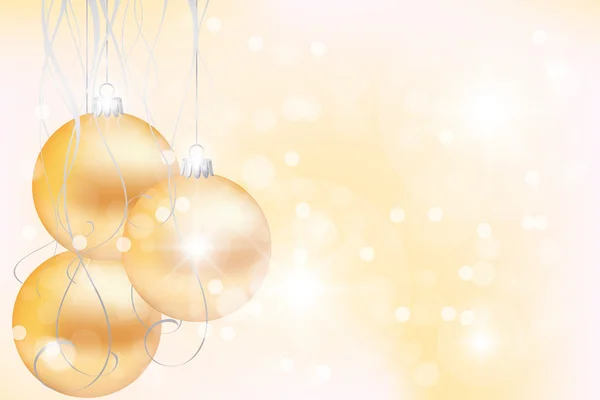 Elegant bakgrund med gyllene julgranskulor och bokeh — Stock vektor