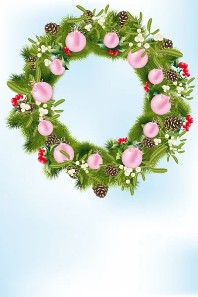 Christmas wreath with decoration — Stock Vector