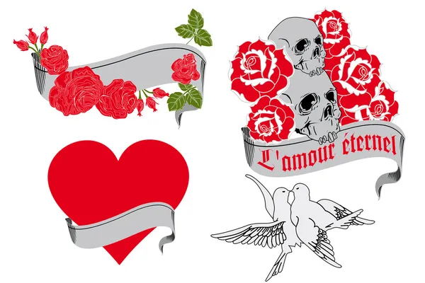 L'amour éternel - retro tattoo designs — 스톡 벡터